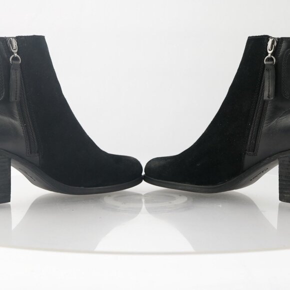 Clarks Womens Palma Rylie Boot Size 7.5 Black Suede Leather Block Heel Bootie - Picture 9 of 13